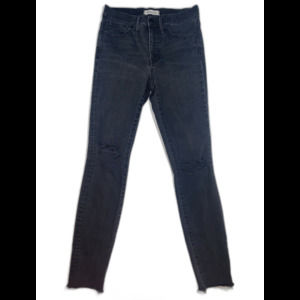 Madewell 9” High Rise Skinny Jeans Sz 27 Black Gray Distressed Knees Raw Hem